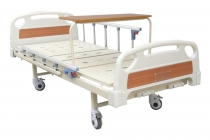 Two Manual Crank Care Bed With Foldable Overbed Table